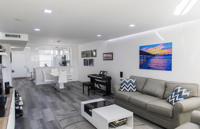 living room with hardwood / wood-style flooring