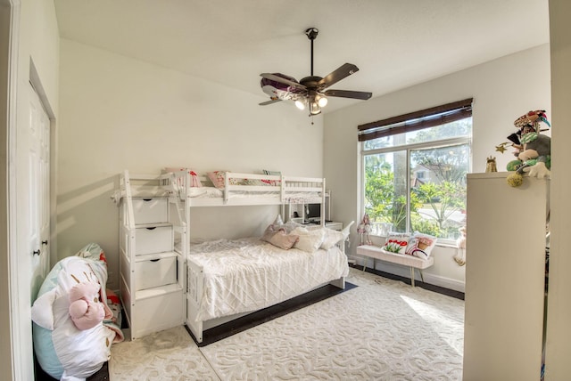 bedroom with a closet and ceiling fan