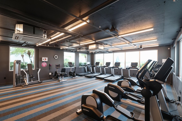 workout area with carpet flooring and plenty of natural light