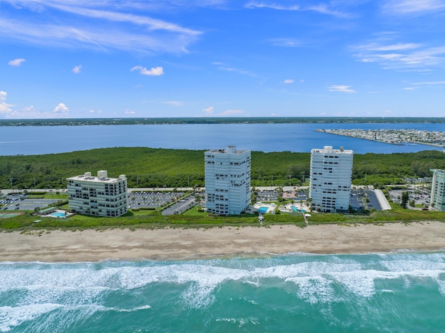 aerial view with a beach view and a water view