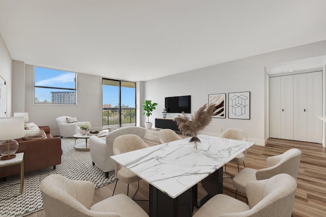 dining room featuring expansive windows and light wood-type flooring