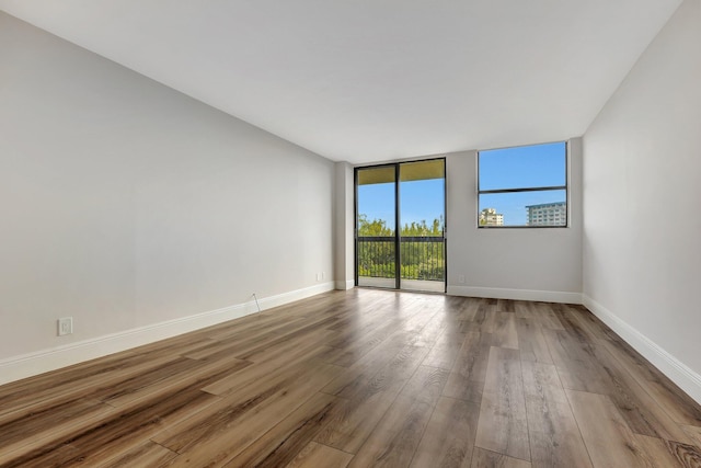 unfurnished room with expansive windows and light hardwood / wood-style floors