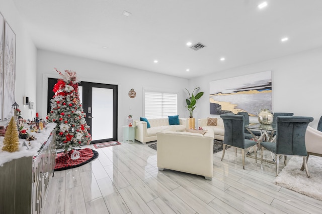 living room with light wood-type flooring