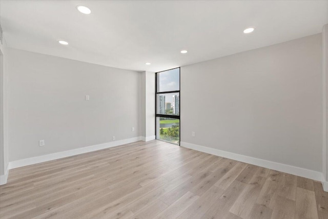 empty room featuring light hardwood / wood-style flooring and a wall of windows