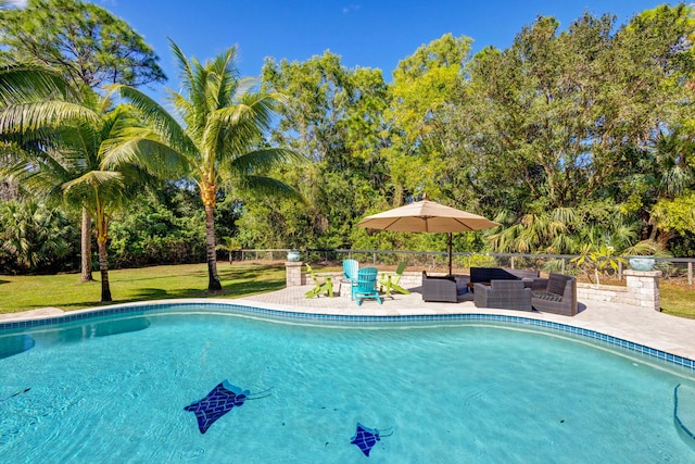 view of pool with an outdoor hangout area and a patio area