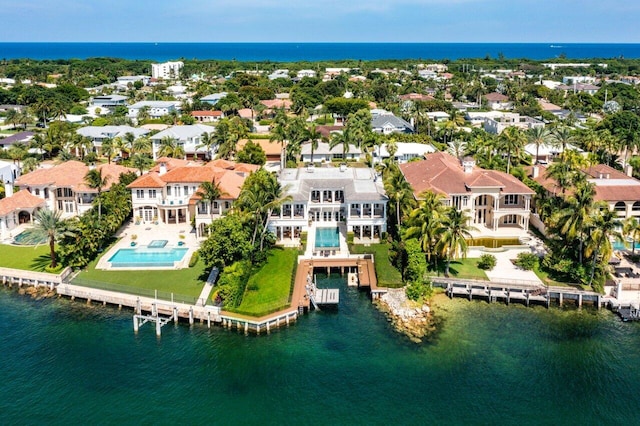 aerial view with a water view