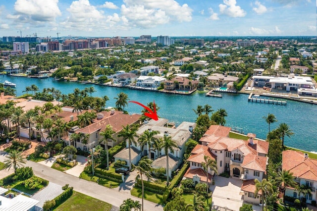 aerial view with a water view