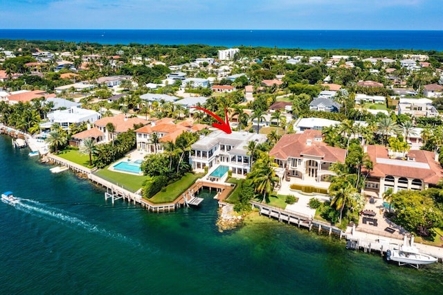 bird's eye view featuring a water view