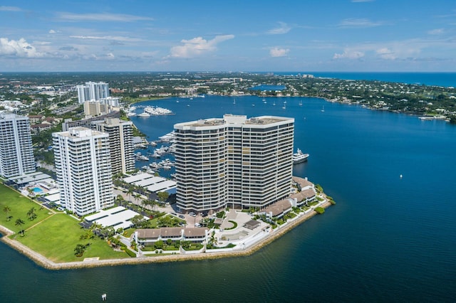 aerial view with a water view