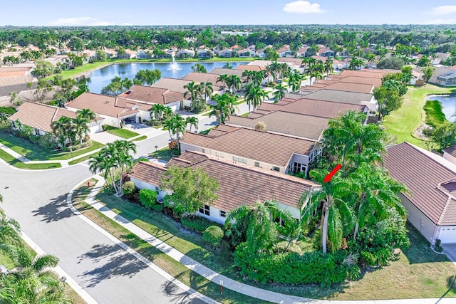 aerial view with a water view