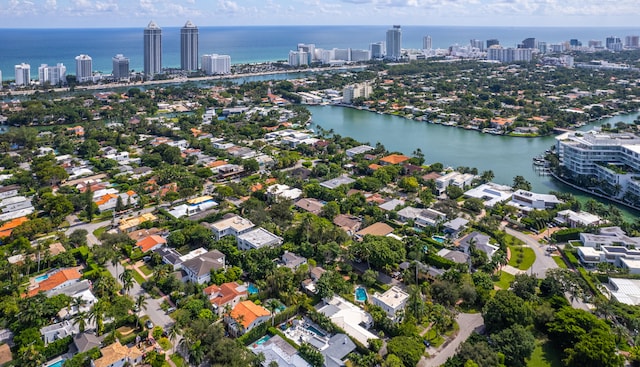 aerial view featuring a water view