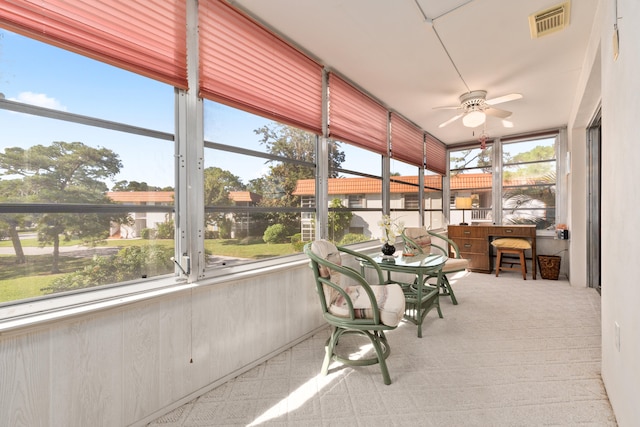 sunroom / solarium with a wealth of natural light and ceiling fan