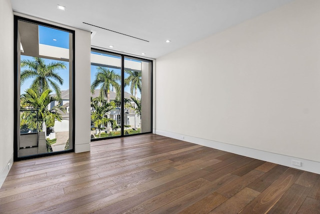 spare room featuring hardwood / wood-style flooring and expansive windows