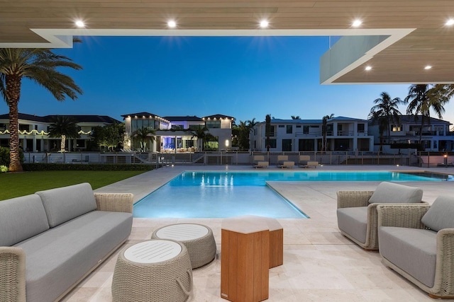 view of swimming pool featuring an outdoor hangout area and a patio