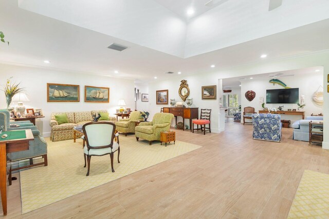 11282 Glen Oaks Ct Unit 31-C, North Palm Beach, FL 33408 - living area with recessed lighting, light wood-style floors, ceiling fan, and baseboards