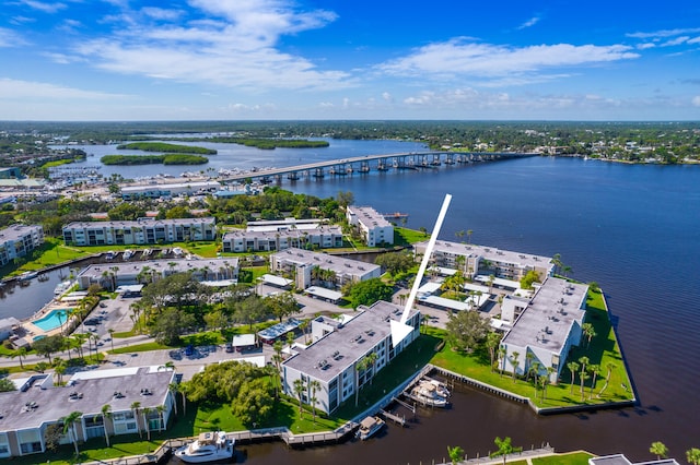 aerial view featuring a water view