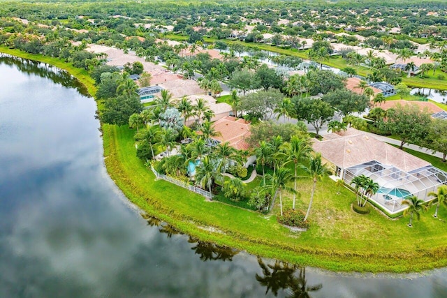 aerial view with a water view