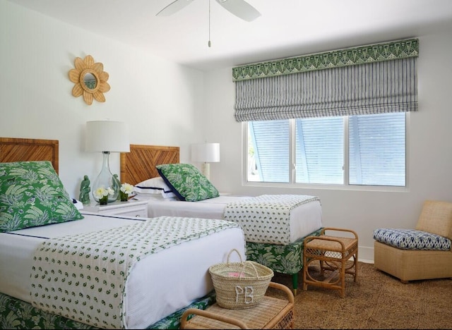 bedroom featuring carpet floors and ceiling fan