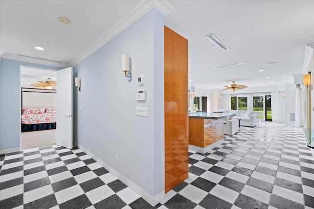 hallway featuring crown molding