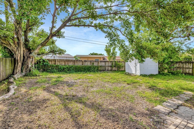 view of yard featuring a shed