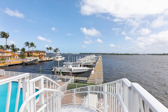 view of dock featuring a water view