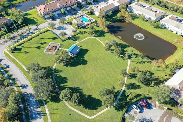 aerial view with a water view