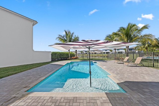 view of swimming pool with a patio area