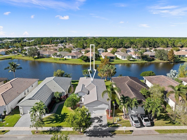 aerial view featuring a water view