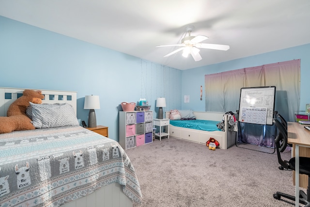 bedroom featuring ceiling fan and carpet floors