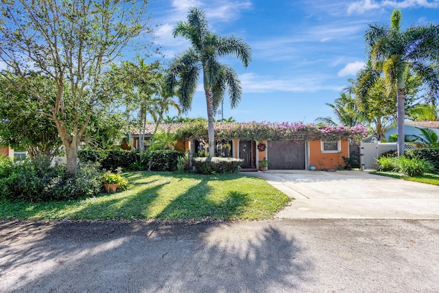 single story home featuring a front lawn