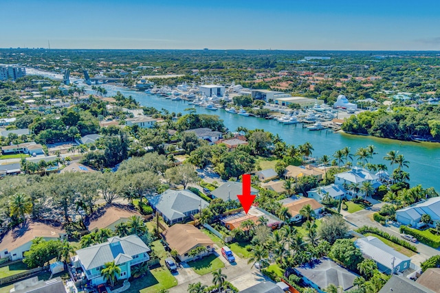 bird's eye view featuring a water view