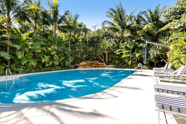 view of swimming pool featuring a patio area