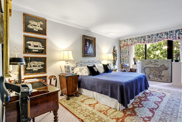 bedroom with ornamental molding