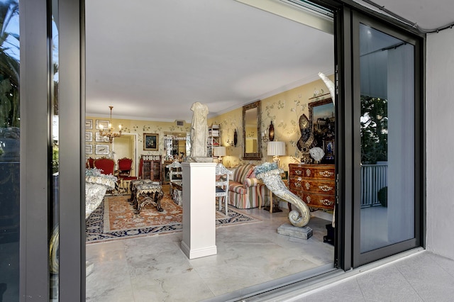 interior space with a notable chandelier