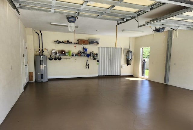 garage featuring electric water heater and a garage door opener