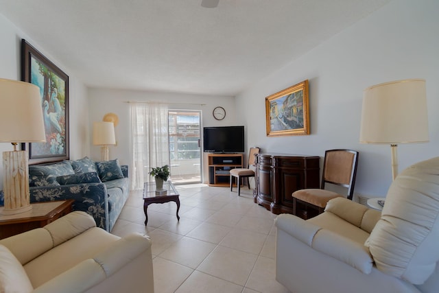 living room featuring light tile patterned floors