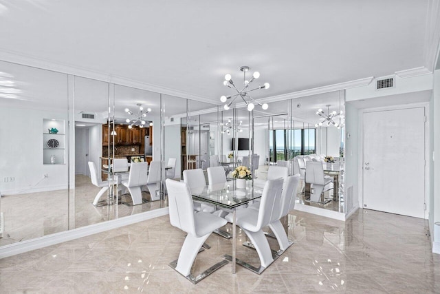 dining room with crown molding and an inviting chandelier