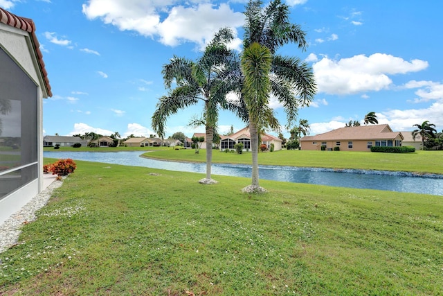 view of yard with a water view