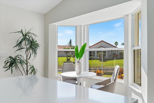 dining room featuring vaulted ceiling