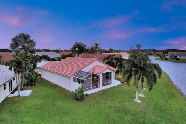 aerial view with a water view