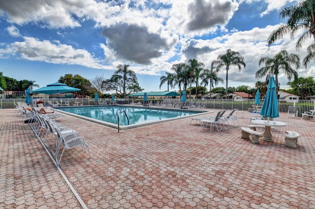 view of pool featuring a patio