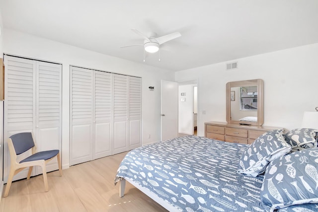 bedroom featuring ceiling fan and light wood-type flooring