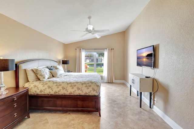 bedroom with vaulted ceiling and ceiling fan