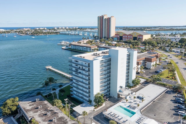 drone / aerial view featuring a water view