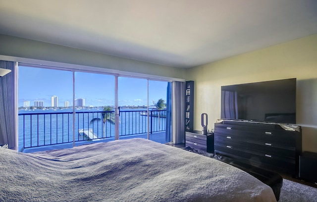 bedroom featuring dark carpet