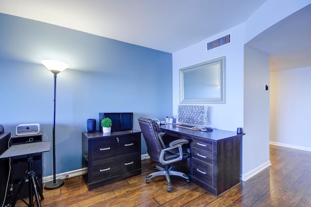 office area featuring dark hardwood / wood-style flooring