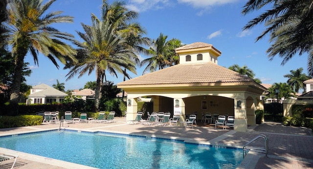 view of pool with a patio area and a gazebo