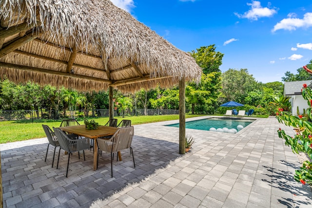 view of pool featuring a gazebo, a yard, and a patio area