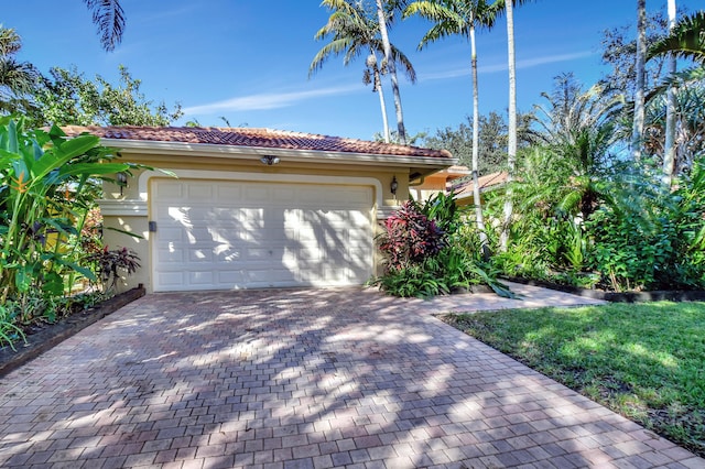 exterior space with a garage