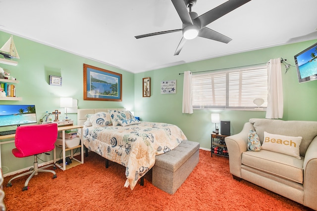 bedroom featuring carpet flooring and ceiling fan